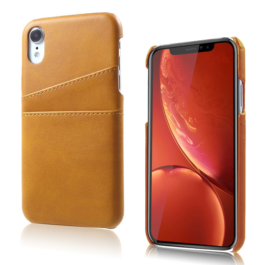 iPhone 9 Kortti Paikalla Varustettu Synteetti Nahkainen Muovinen Takasuoja Kuori - Ruskea