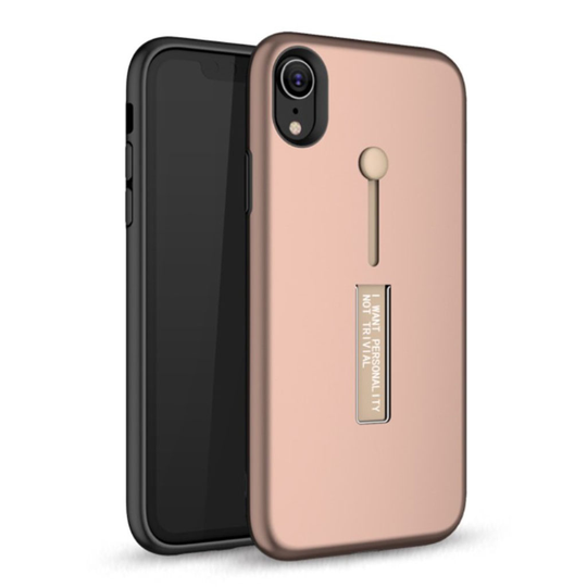 iPhone Xr Hybriidi Muovinen Takasuoa Kuori Sormikoukku Jalkatuella - Ruusu Kulta