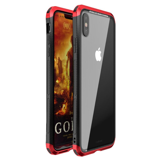 iPhone Xs Max LUPHIE karkaistu lasi ja metalli muovinen hybriidi suojakuori - Punainen