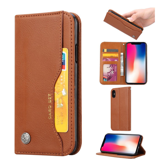 iPhone Xr Magneettinen Synteetti Nahka Kotelo Korttipaikalla - Ruskea