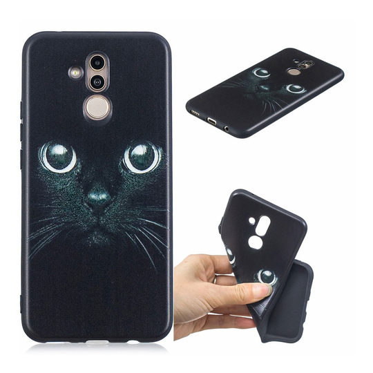 Huawei Mate 20 Lite silikooni muovinen kuviollinen pehmeä takasuoja kuori - Musta Kissa