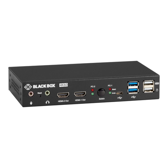 BLACK BOX KVM SWITCH DUAL MONITOR - UHD 4K 60, DUAL-HEAD, HDMI, USB 3.2 GEN 1, USB TYPE C, AUDIO, 2