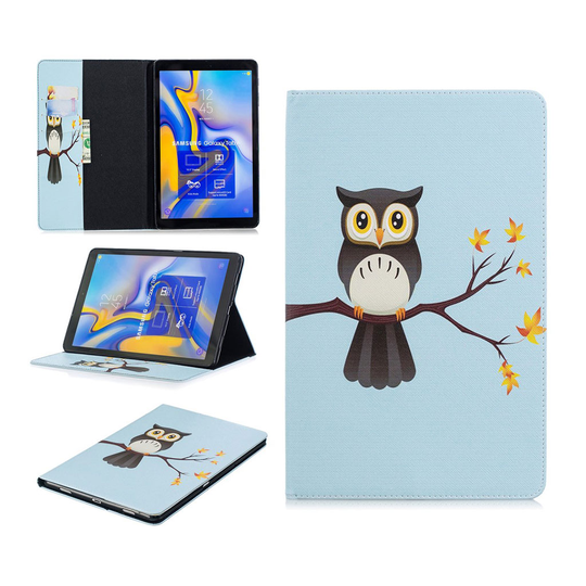Samsung Galaxy Tab A 10.5 kuviollinen seisova mallinen synteetti nahkainen suojakotelo missä kortti paikat - Pöllö Haaralla