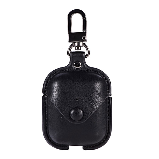 Airpods nahkainen suojakotelo napsusulkimella - Musta