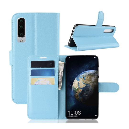 Huawei P30 litsi tuntuinen nahkainen flip Suojakotelo - Sininen
