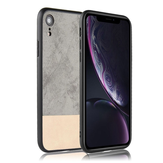 iPhone Xr kaksi värinen hybriidi muovinen suojakuori pinnoitettu synteetti nahalla - Harmaa