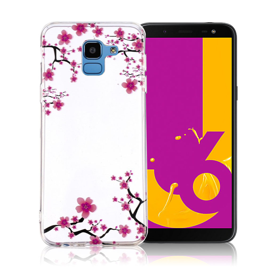 Samsung Galaxy J6 Kova TPU Kuviollinen Ohut Puhelimen Takasuoja Kuori - Pinkki Kukka
