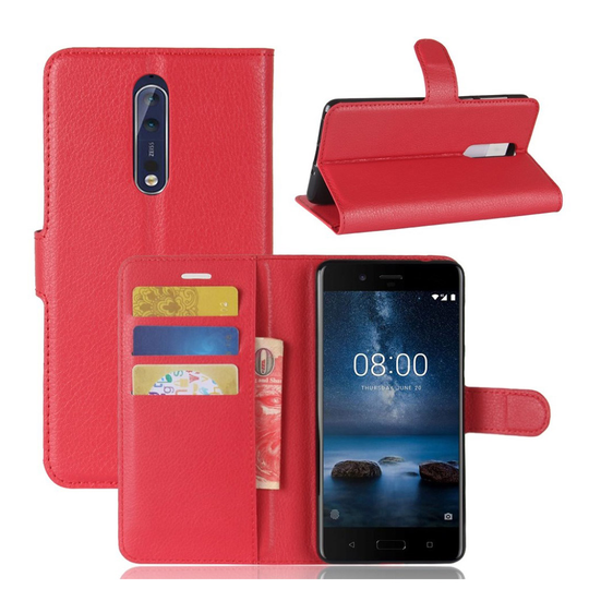 Nokia 8 trendikäs nahkakotelo - Punainen