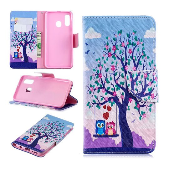 Samsung Galaxy A40 pattern leather case - Two Swinging Owls