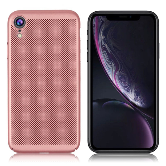 iPhone Xr Ontto verkko pintainen kova muovinen suojakuori liukuestolla - Ruusu Kulta