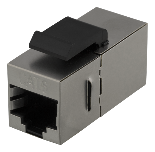 Keystone-jatkoliitin, Cat6, Suojattu, 2 X RJ45, Muovia, 180°, Metalliväri