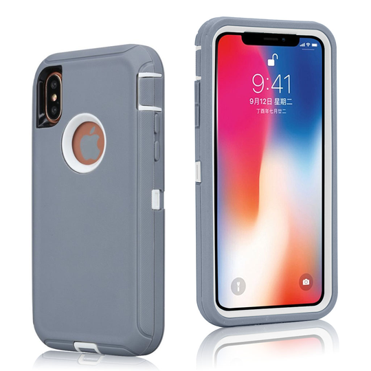 iPhone Xs Max iskukestävä hybriidi muovinen takasuoja kuori - Harmaa/ Valkoinen