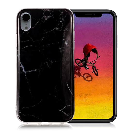 iPhone Xr Marmori IMD Kuviollinen Muovinen Takasuoja Kuori - Musta