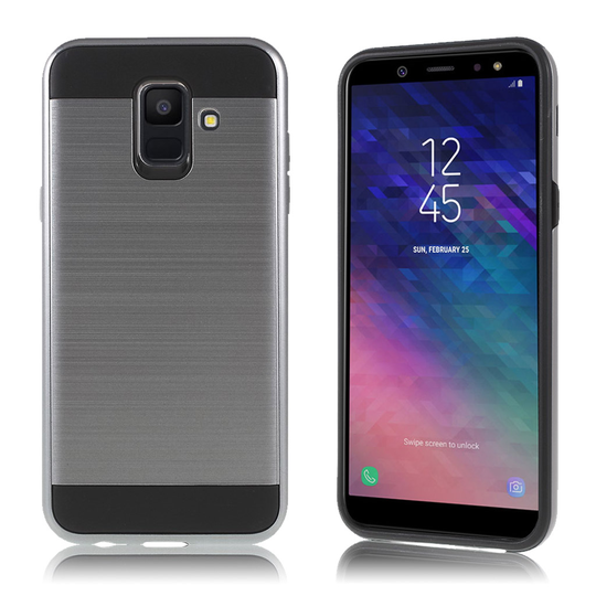 Samsung Galaxy A6 Harjattu Pinta PC ja TPU Kombo Takasuoja Kuori - Harmaa