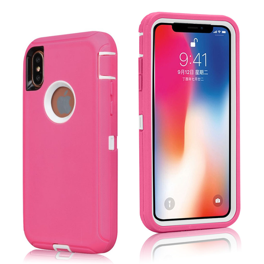 iPhone Xs Max iskukestävä hybriidi muovinen takasuoja kuori - Ruusu/ Valkoinen