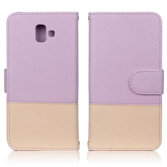 Samsung Galaxy J6 Plus (2018) kaksi värinen ristikko rakenne synteetti nahkainen lompakko suojakotelo - Violetti