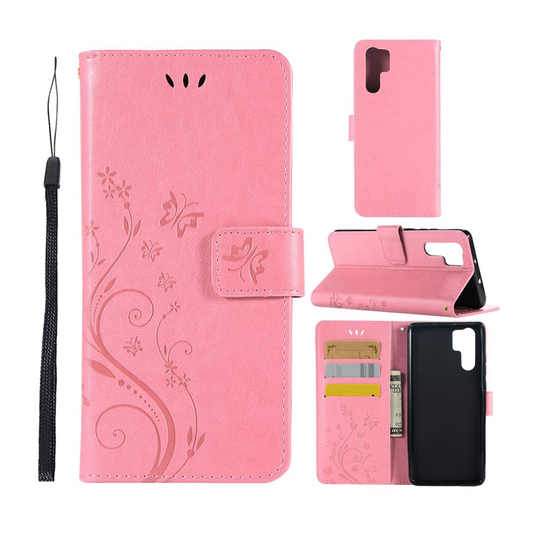 Huawei P30 Pro painettu Perhonen Kukka nahkainen flip suojakotelo - Pinkki