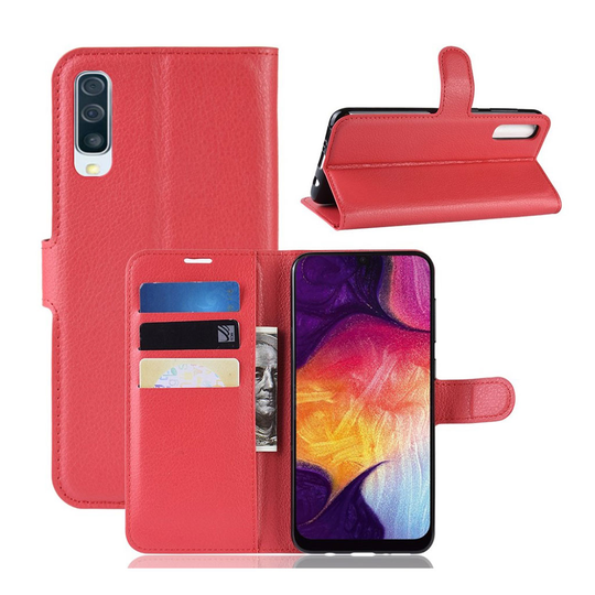 Samsung Galaxy A50 litsi nahkainen suojakotelo - Punainen