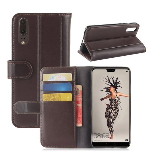 Huawei P20 haljasnahkainen suojakotelo - Ruskea
