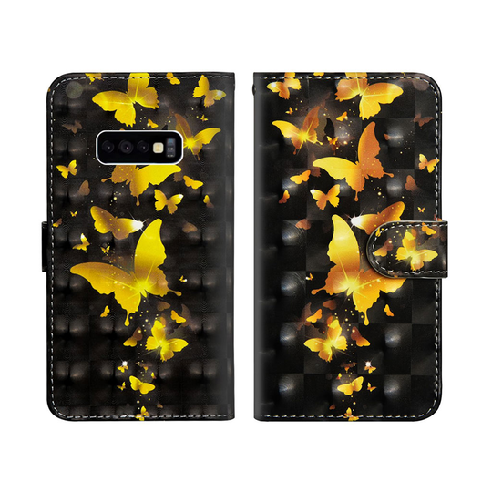 Samsung Galaxy S10e vaalea piste koriste nahkainen flip Suojakotelo - Kulta Perhoset