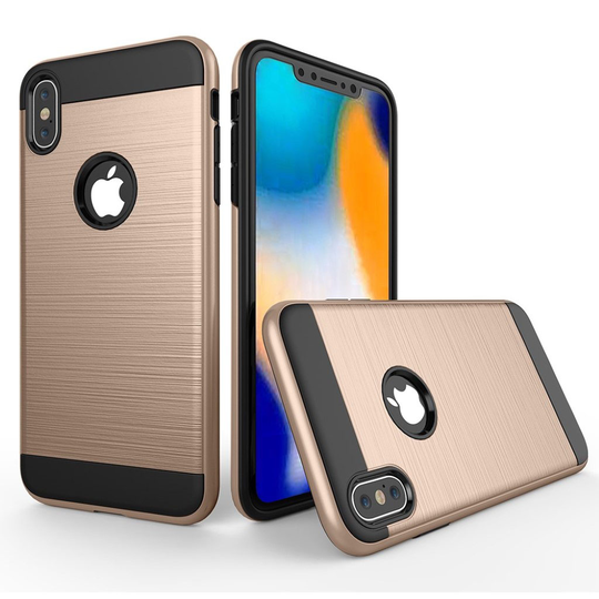iPhone 9 Hybriidi Muovinen Kova Harjattu Pintainen Takasuoja Kuori - Kulta