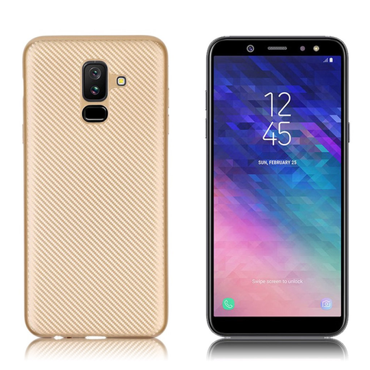 Samsung Galaxy A6 Plus Hiilikuitu Harjattu Kova TPU Takasuoja Kuori - Kulta