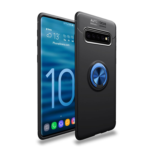 Samsung Galaxy S10 metalli rengaspidike takatuki suojakotelo - Musta / Sininen