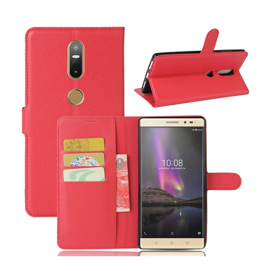 Lenovo Phab 2 Plus Litsi Kuvioinen Nahkakotelo Standillä - Punainen