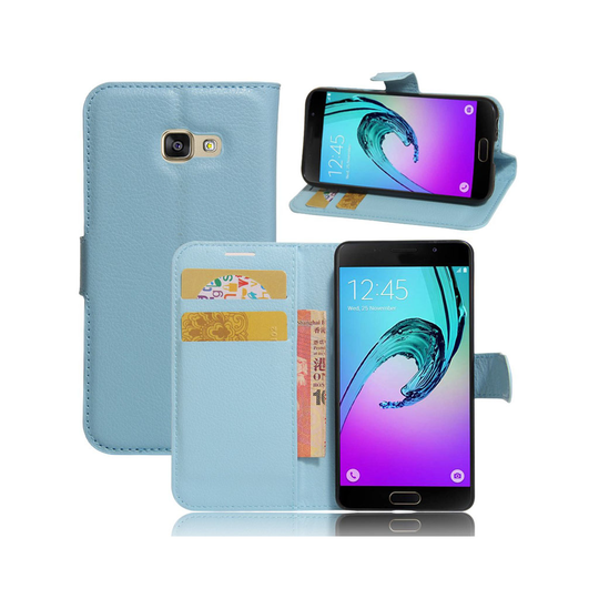 Samsung Galaxy A3 (2017) Litsi Pintainen Nahkakotelo Lompakko - Sininen