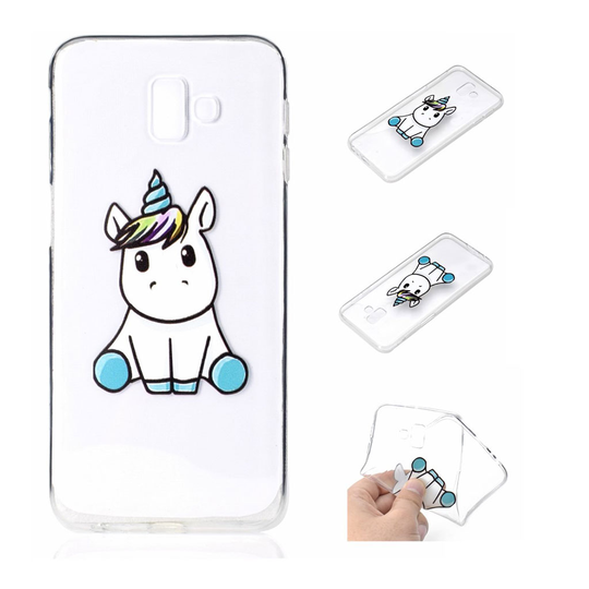 Samsung Galaxy J6 Plus (2018) kohokuvilllinen pehmeä silikooni takasuoja kuori - Söpö Yksisarvinen