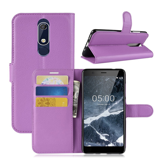 Nokia 5.1 Liitsihedelmän Jyväinen Upea seisova Synteetti Nahka Lompakko Kotelo - Violetti