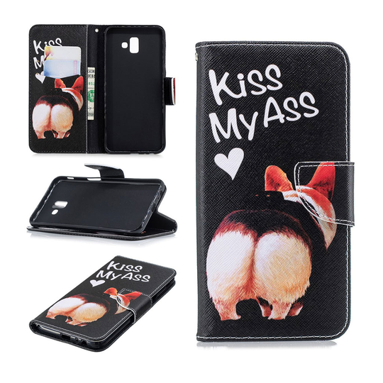 Samsung Galaxy J6 Plus (2018) kuviollinen synteetti nahkainen suojakotelo magneetti lukolla - Kiss My Ass