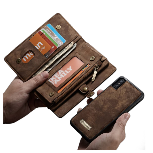 iPhone Xs Max CASEME vintage tyylinen haljais nahkainen lompakko suojakotelo - Ruskea