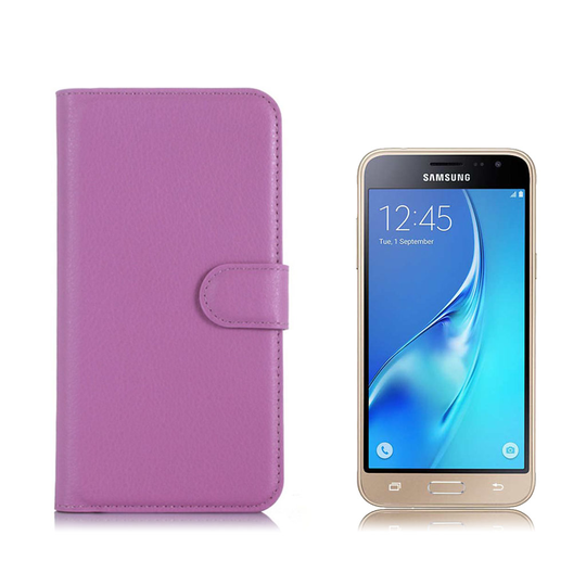 Samsung Galaxy J3 / J3 (2016) Litsi Pintainen Nahkakotelo - Violetti