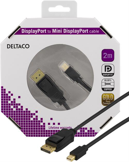 DELTACO DisplayPort - Mini DisplayPort kaapeli 20-p ur - ur 2m musta