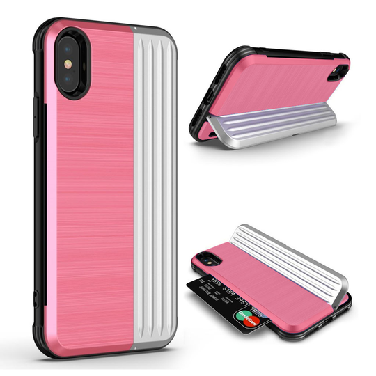 iPhone Xr ANGIBABE hybriidi muovinen takasuoja kuori kortti paikalla - Pinkki/ Hopea