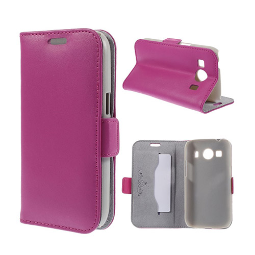 Doormoon Aito Nahkakotelo Standillä & Korttitaskuilla Samsung Galaxy Ace 4 Puhelimeen - Kuuma Pinkki