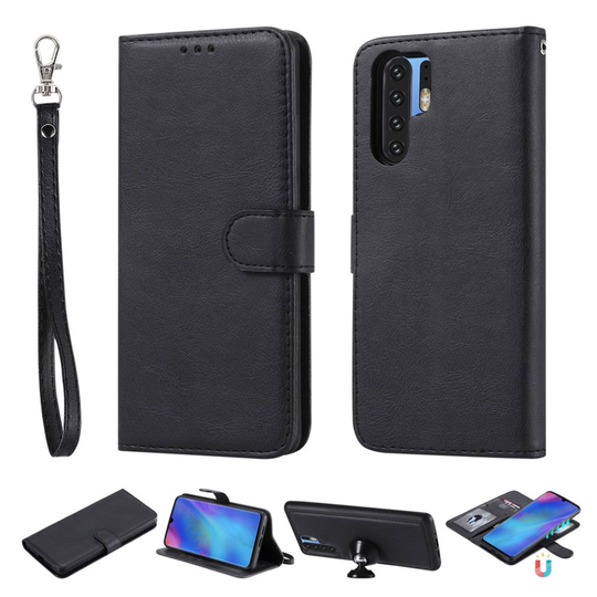 Huawei P30 Pro irroitettava 2-in-1 nahkainen flip suojakotelo - Musta