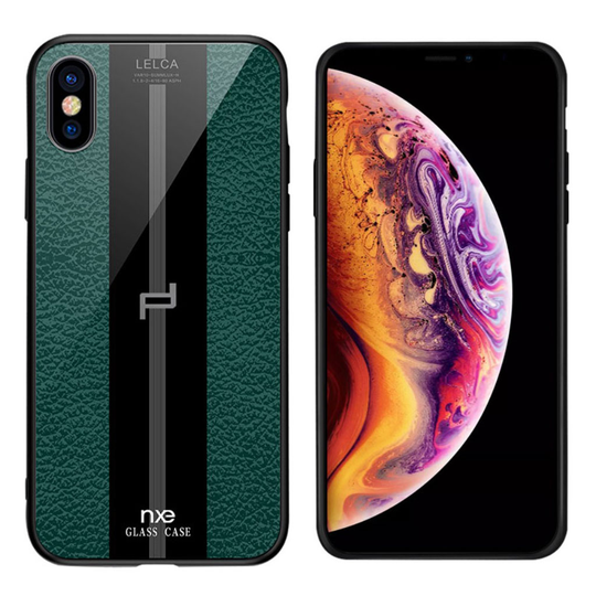 NXE LELCA iPhone XS tuntuinen kuvioinen suojakotelo - Vihreä