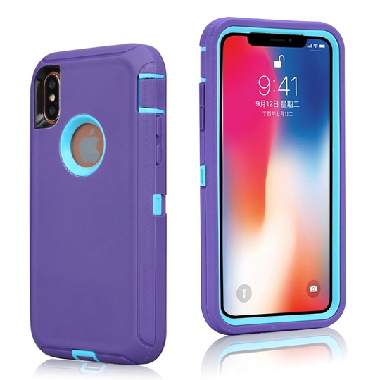 iPhone Xs Max iskukestävä hybriidi muovinen takasuoja kuori - Sininen/ Violetti