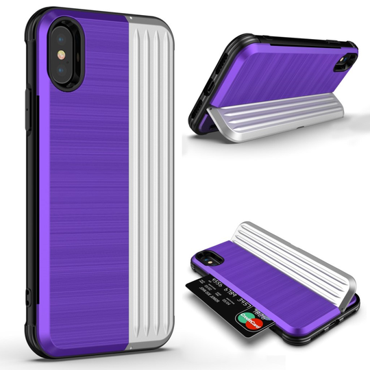 iPhone Xs Max ANGIBABE hybriidi muovinen takasuoja kuori salaisella kortti paikalla - Violetti/ Hopea