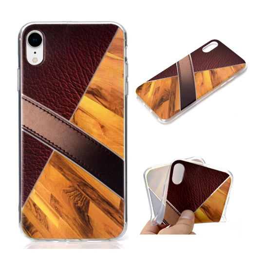 iPhone Xr silikooni muovinen marmori ja nahka kuvio pintainen takasuoja kuori - Kulta