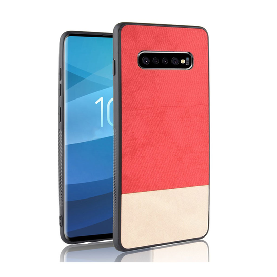 Samsung Galaxy S10 Plus kaksisävyinen hybrid nahkainen suojakotelo - Punainen