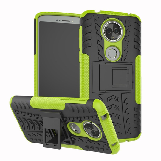 Motorola Moto E5 Plus Anti-Slip Muovi ja TPU Suoja Kuori Jalustalla - Vihreä