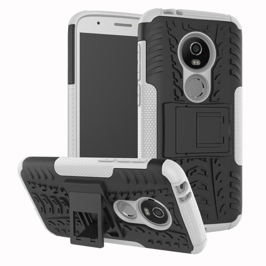 Motorola Moto E5 Play Liukuestoinen Hybriidi Muovinen Takasuoja Kuori Jalkatuella - Valkoinen