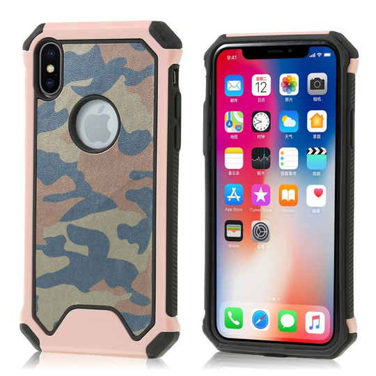 iPhone XS Kamo kuviollinen synteetti nahkainen hybriidi muovinen takasuoja kuori - Ruusu Kulta