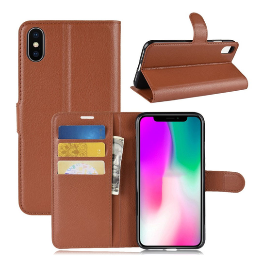 iPhone Xr Liitsihedelmä Jyväinen Lompakko Suojakotelo Synteetti Nahasta - Ruskea