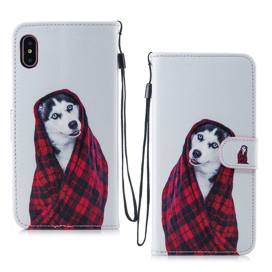 iPhone Xs Max Synteetti nahkainen kuviollinen taivutettava lompakko suojakotelo - Husky Koira
