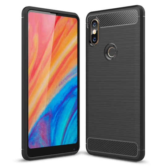 Xiaomi Mi MIX 2S hiilikuitu harjattu pintainen pehmeä muovinen takasuoja kuori - Musta