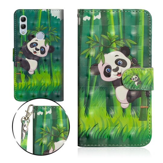 Huawei P Smart 2019 vaalea piste koriste nahkainen flip Suojakotelo - Panda Kiipeää Bambu puuhun